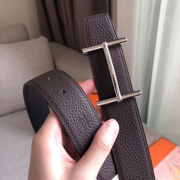HERM H d'Ancre Reversible Belt In Cafe/Noir Leather
