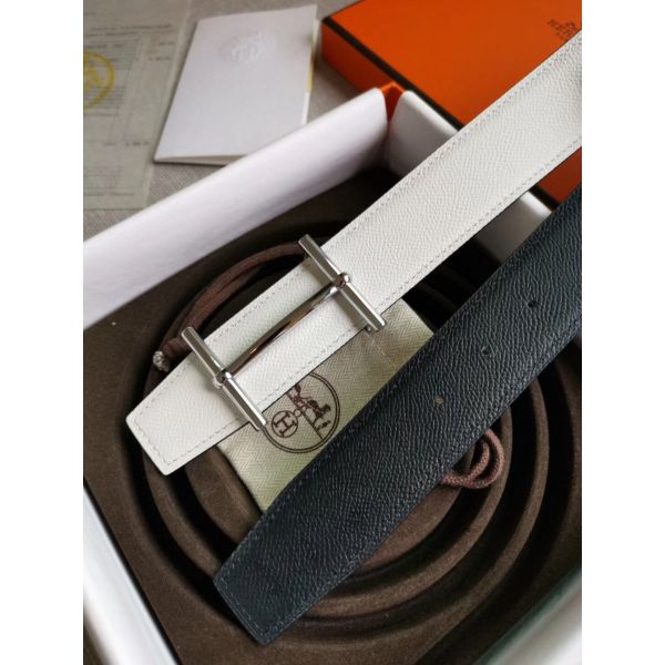 HERM H d'Ancre Reversible Belt In Black/White Epsom Leather