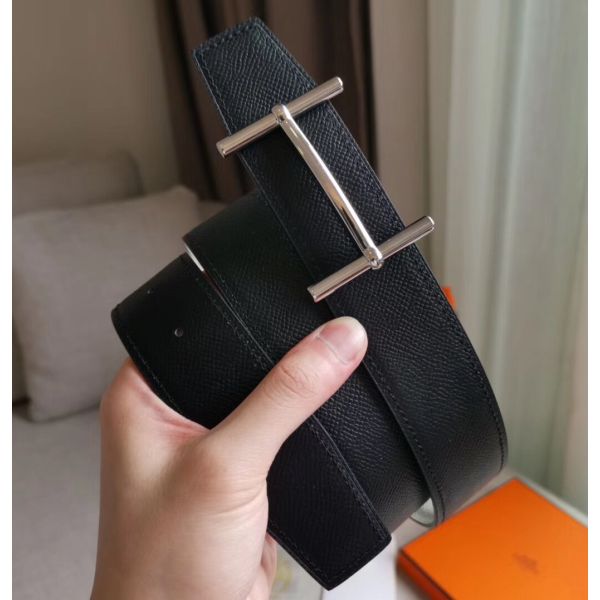 HERM H d'Ancre Reversible Belt In Black/White Epsom Leather