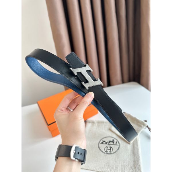 HERM H Speed Reversible Belt 32MM in Blue Jean Clemence Leather