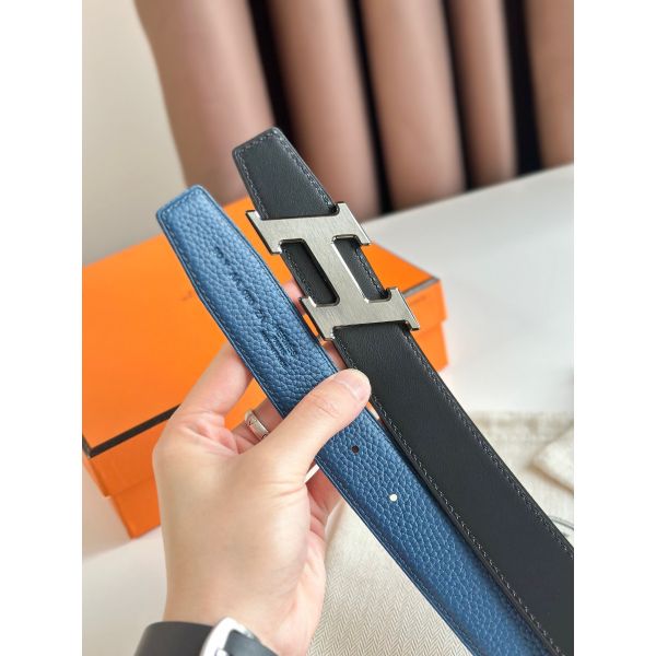 HERM H Speed Reversible Belt 32MM in Blue Jean Clemence Leather