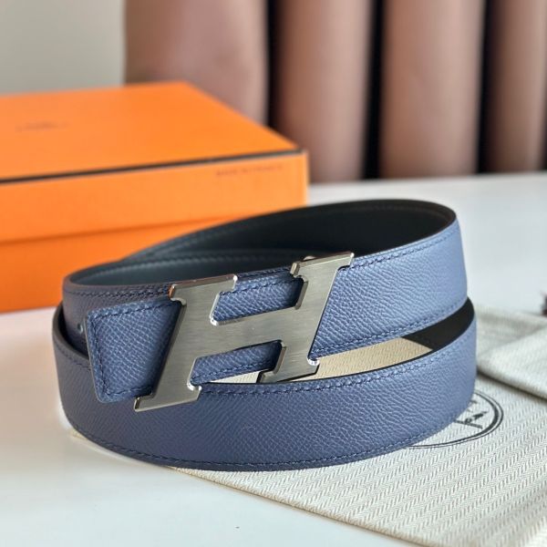 HERM H Speed Reversible Belt 32MM in Blue Saphir Epsom Calfskin