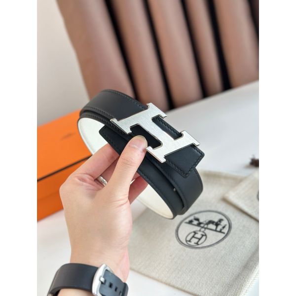 HERM H Speed Reversible Belt 32MM in White Epsom Calfskin