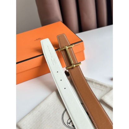 HERM H d'Ancre Reversible Belt 32MM in Gold and White Epsom Calfskin