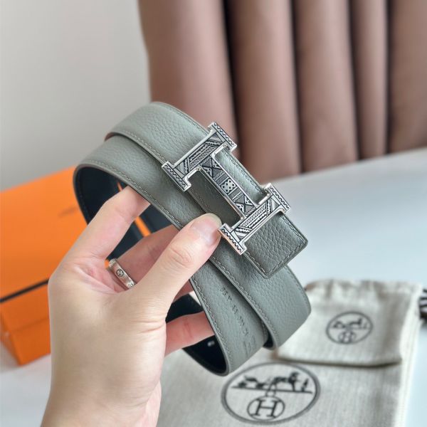 HERM H Touareg Reversible Belt 32MM in Grey Clemence Leather