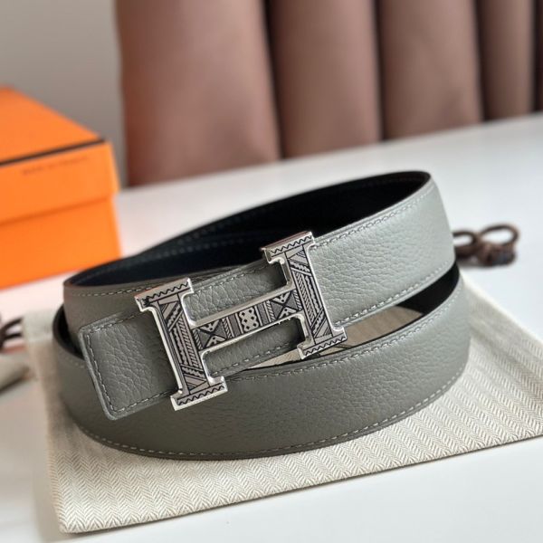 HERM H Touareg Reversible Belt 32MM in Grey Clemence Leather