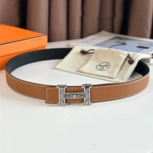 HERM H Touareg Reversible Belt 32MM in Gold Epsom Leather