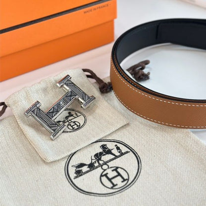 HERM H Touareg Reversible Belt 32MM in Gold Epsom Leather