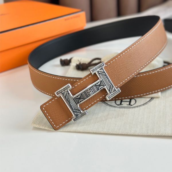 HERM H Touareg Reversible Belt 32MM in Gold Epsom Leather