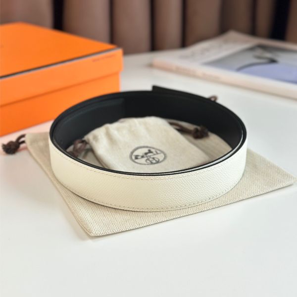 HERM H Touareg Reversible Belt 32MM in White Epsom Leather