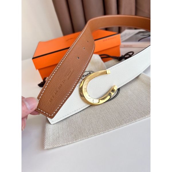 HERM Luck Reversible Belt 38MM in Gold and White Epsom Calfskin