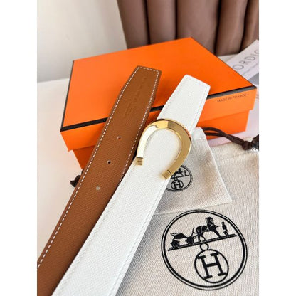 HERM Luck Reversible Belt 38MM in Gold and White Epsom Calfskin