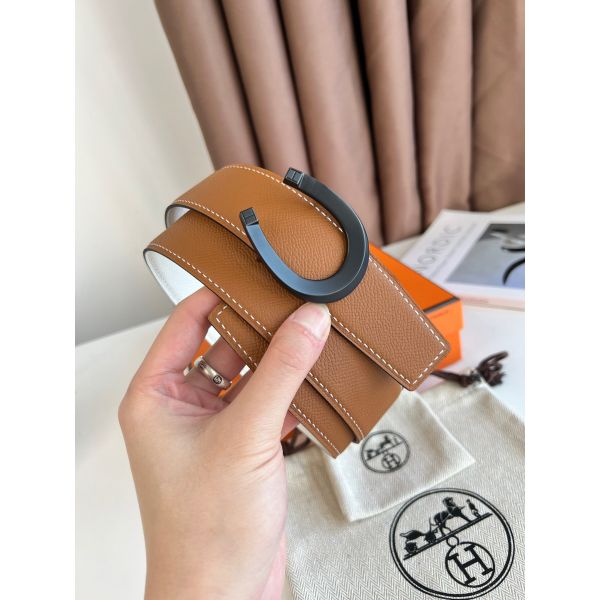 HERM Luck Reversible Belt 38MM in Epsom Leather with Black Buckle