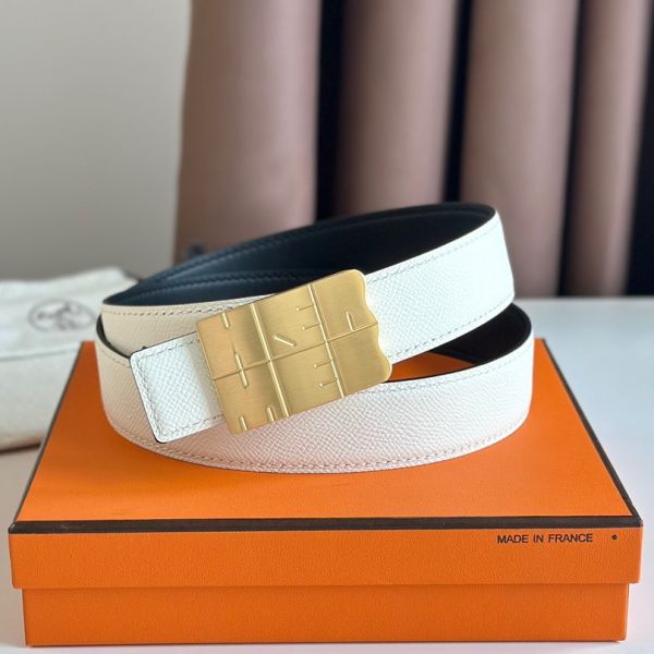 HERM Typo Reversible Belt 32MM in White Epsom Calfskin