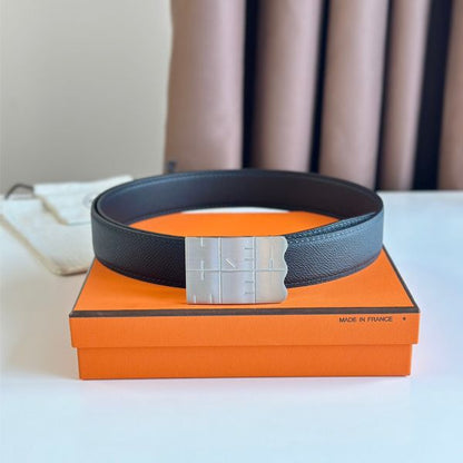 HERM Typo Reversible Belt 32MM in Black Epsom Calfskin