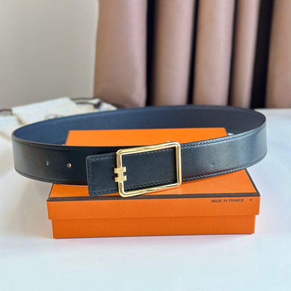 HERM Tube H Reversible Belt 38MM in Blue Clemence Leather