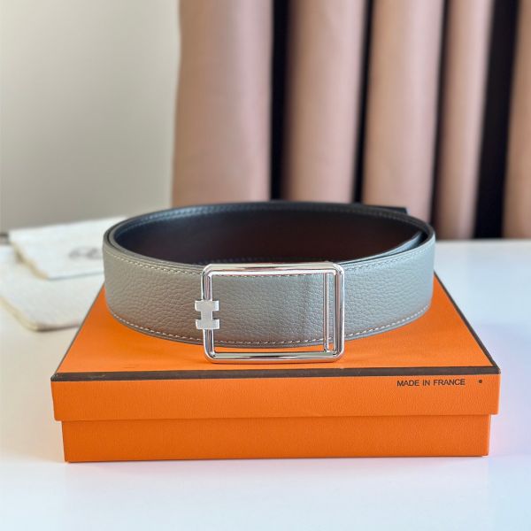 HERM Tube H Reversible Belt 38MM in Grey Clemence Leather