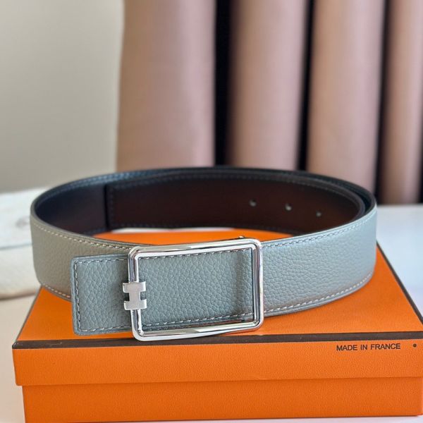 HERM Tube H Reversible Belt 38MM in Grey Clemence Leather