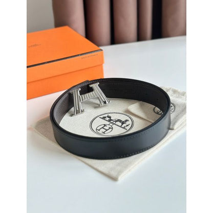 HERM H Take Off Reversible Belt 32MM in Chocolate Clemence Leather