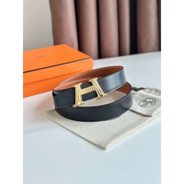 HERM H Take Off Reversible Belt 32MM in Gold Clemence Leather