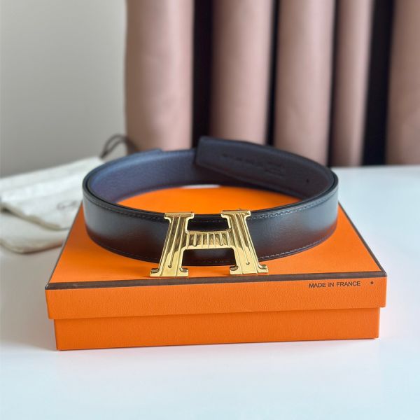 HERM H Take Off Reversible Belt 32MM in Dark Blue Clemence Leather