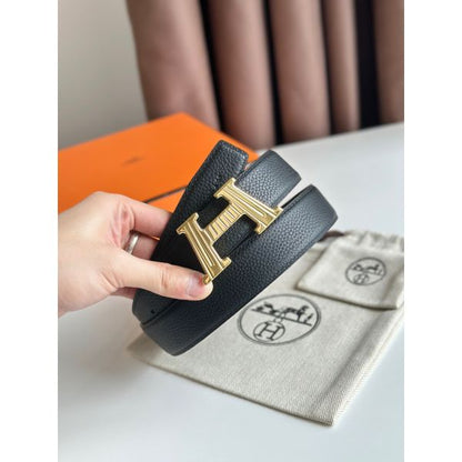 HERM H Take Off Reversible Belt 32MM in Black Clemence Leather
