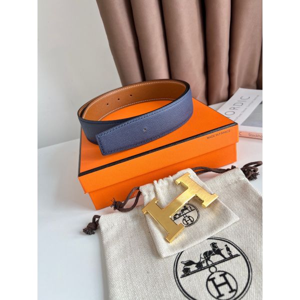 HERM H Reversible Belt 38MM in Blue and Gold Epsom Leather