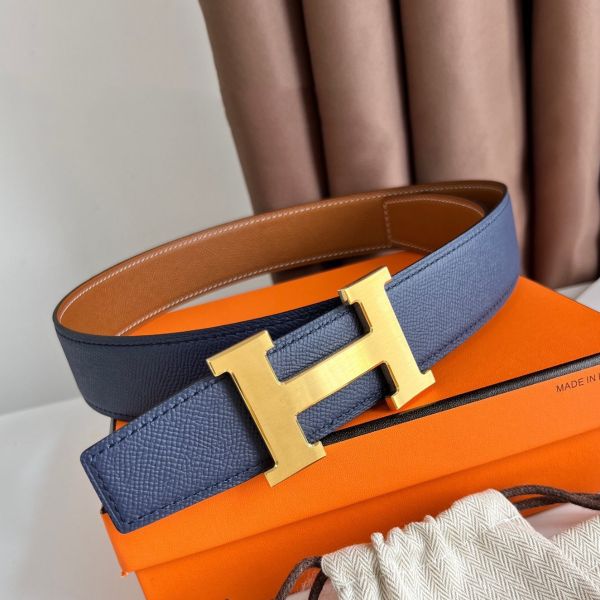 HERM H Reversible Belt 38MM in Blue and Gold Epsom Leather