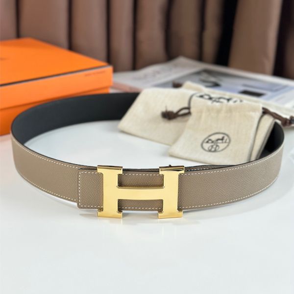 HERM H Reversible Belt 38MM in Grey and Black Epsom Leather