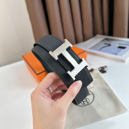 HERM H Reversible Belt 38MM in Black Epsom Leather
