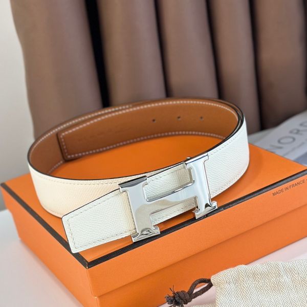 HERM H Reversible Belt 38MM in White and Gold Epsom Leather