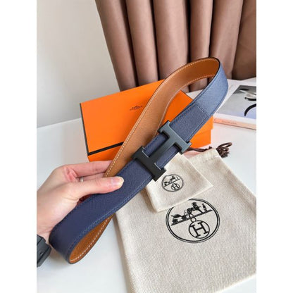 HERM H Reversible 38MM Belt with matte Buckle in Blue and Gold Epsom Leather