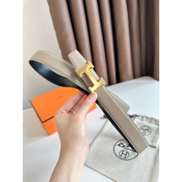 HERM H Reversible Belt 32MM in Black Clemence Leather
