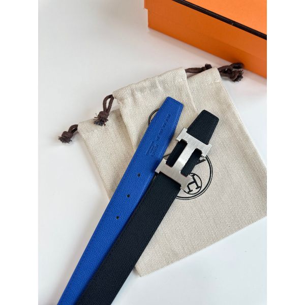 HERM H Reversible Belt 32MM in Blue and Black Epsom Leather