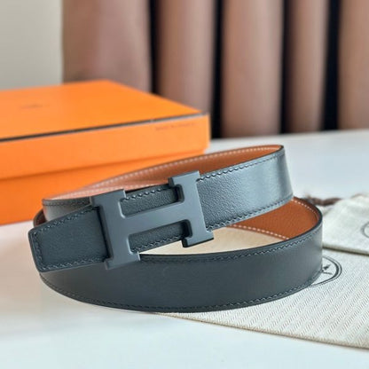 HERM H Reversible 32MM Belt with Matte Buckle in Gold Clemence Leather