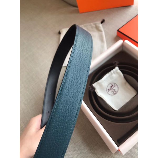 HERM Officier Reversible 38mm Belt In Blue Clemence Leather