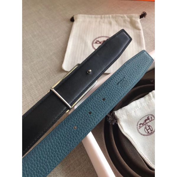 HERM Officier Reversible 38mm Belt In Blue Clemence Leather