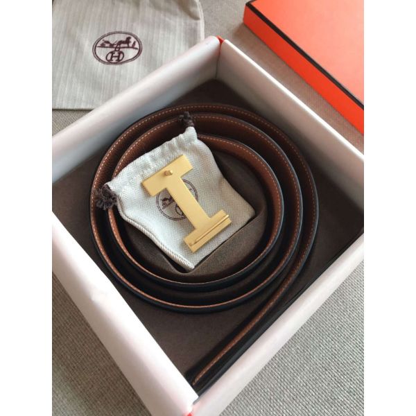HERM Quizz 32mm Reversible Belt In Brown Clemence Leather