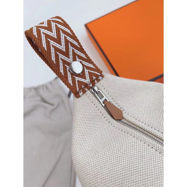 HERM Bride-a-Brac Large Case in Ecru Canvas with Brown Zigzag Motifs