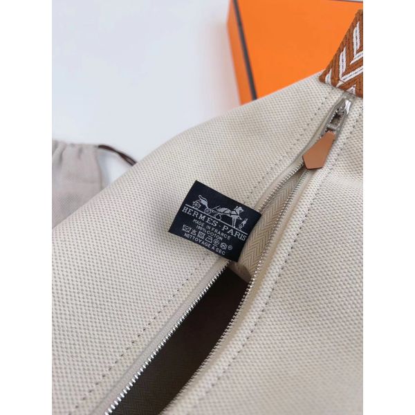 HERM Bride-a-Brac Large Case in Ecru Canvas with Brown Zigzag Motifs