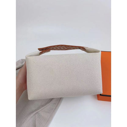 HERM Bride-a-Brac Large Case in Ecru Canvas with Brown Zigzag Motifs