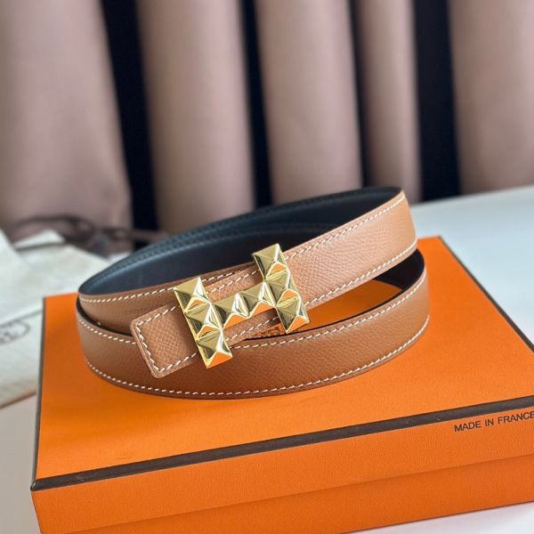 HERM H Medor Reversible Belt 24MM in Gold Epsom Leather