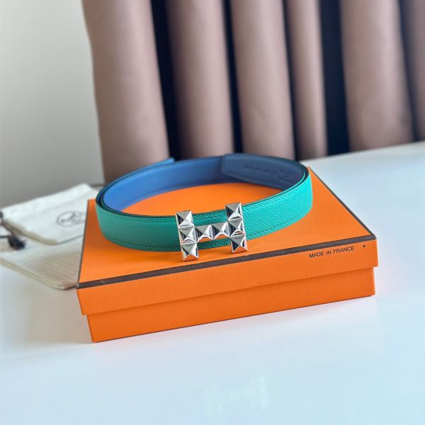 HERM H Medor Reversible Belt 24MM in Green Epsom Leather