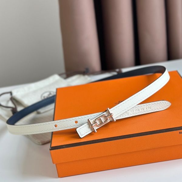 HERM Ancre Reversible Belt 13MM in White Epsom Leather