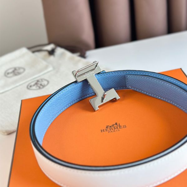 HERM Mini Constance 24mm Belt in Blue Epsom Leather and White Swift Leather