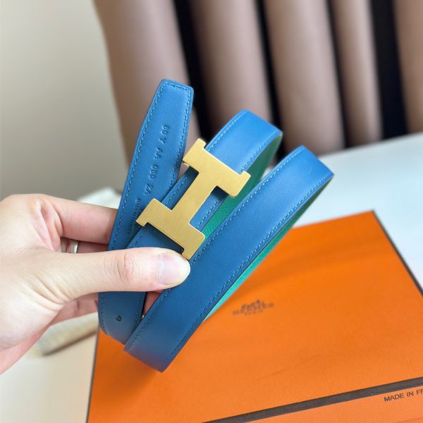 HERM Mini Constance 24mm Belt in Green Epsom Leather and Blue Swift Leather
