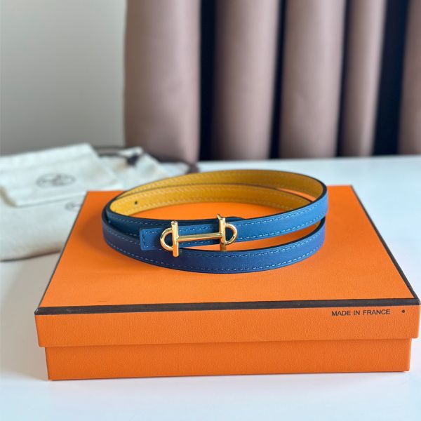 HERM Gamma 13mm Belt in Yellow Epsom Leather and Blue Swift Leather