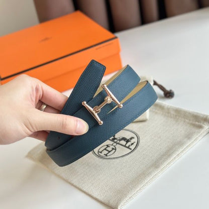 HERM Mors H 24mm Reversible Belt in Blue and White Epsom Leather