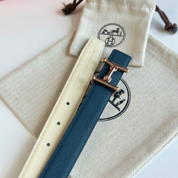 HERM Mors H 24mm Reversible Belt in Blue and White Epsom Leather
