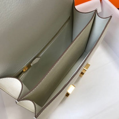 HERM White Constance MM 24cm Epsom Leather Bag